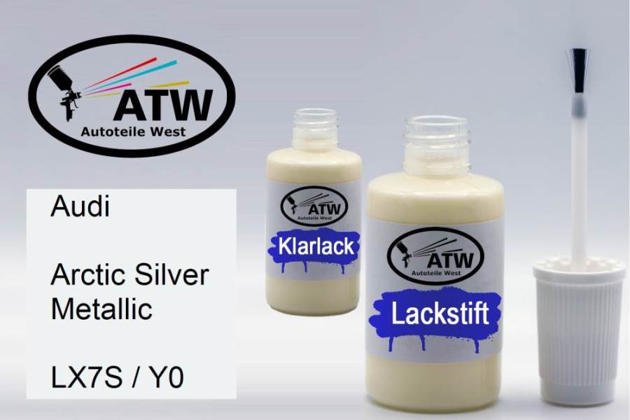 Audi, Arctic Silver Metallic, LX7S / Y0: 20ml Lackstift + 20ml Klarlack - Set, von ATW Autoteile West.